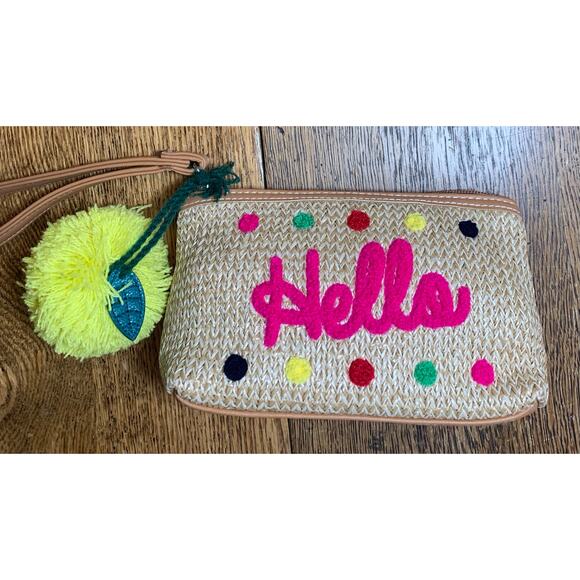 Lily Bloom “Hello” Straw Wristlet NWOT Vacation Travel Tropical Beach - Picture 1 of 5